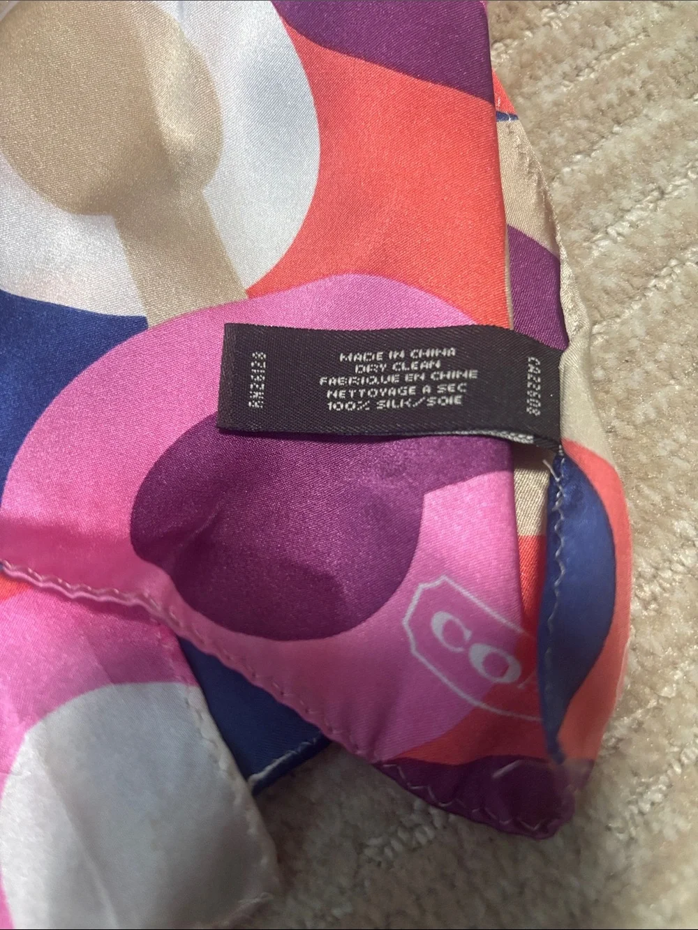 COACH Silk Scarf - VINTAGE - Pink, Purple, Blue, Cream